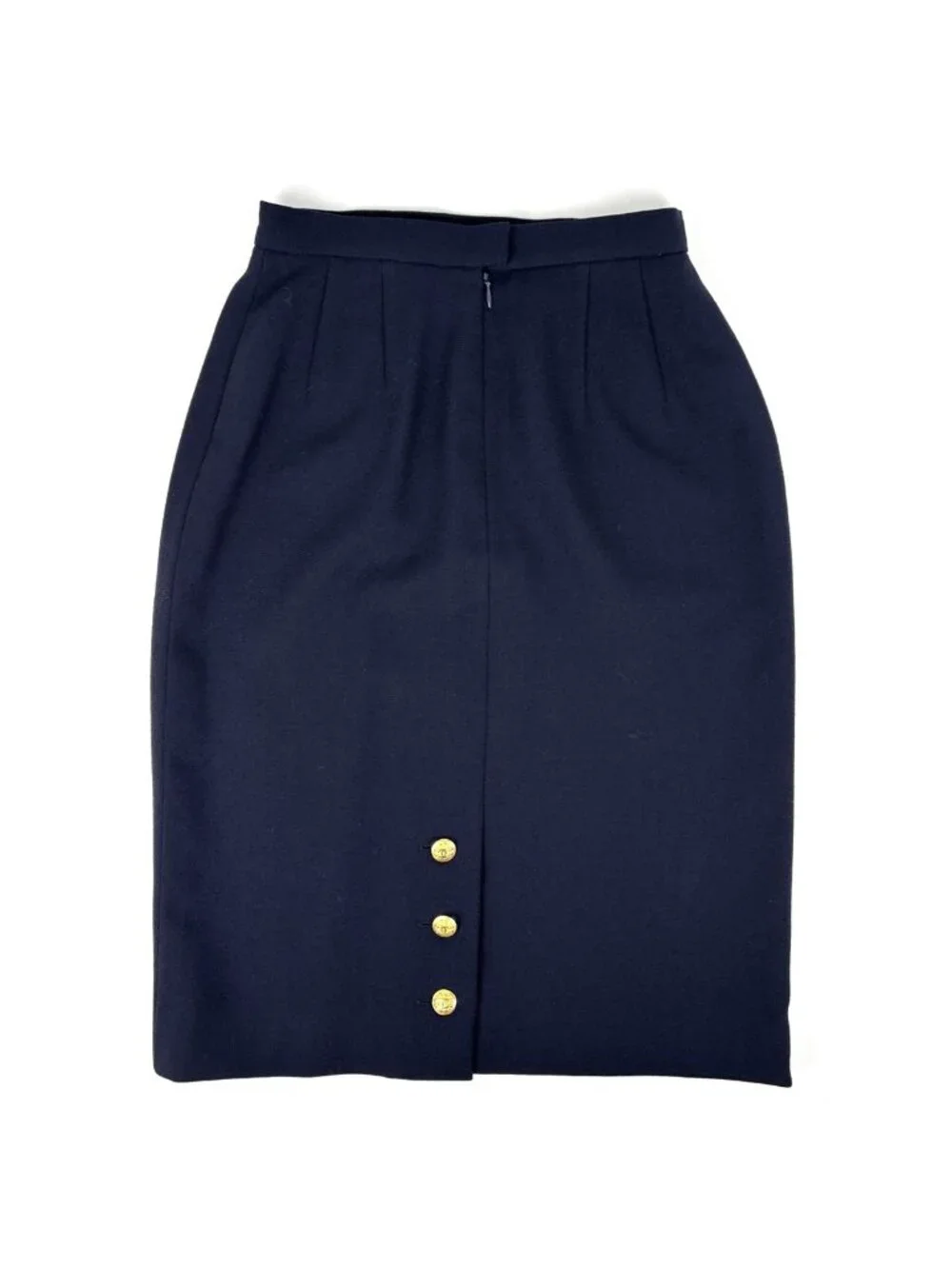 Chanel CC Logo Button Set Knee Length Skirt Navy